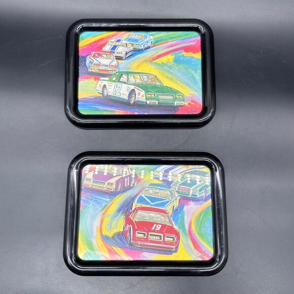 Vintage Race Car Wall Hangings Sam Balard Set Of 2 Prints Black Frames NASCAR - Picture 2 of 11